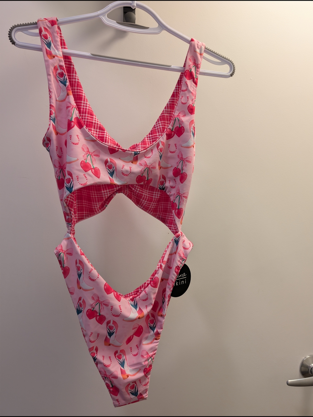 moana bikini Pink Cherry Print One-Piece Swimsuit - Picture 2 of 4